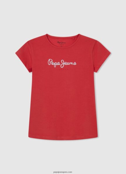chica playera con logo brillante Pepe Jeans 44JTZ1469 estudio rojo