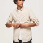 hombres camisa regular fit de popelín de algodón Pepe Jeans 44JTZ1042 piedra