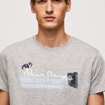 hombres camiseta de algodón con logo de pinceles Pepe Jeans 44JTZ931 gris marga