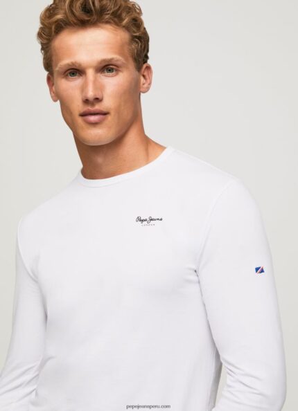 hombres camiseta de manga larga de algodón Pepe Jeans 44JTZ1007 blanco