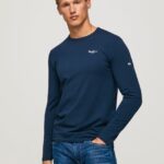hombres camiseta de manga larga de algodón Pepe Jeans 44JTZ1009 Armada