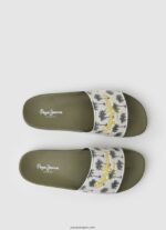 hombres chanclas de playa con estampado de deslizadores Pepe Jeans 44JTZ1282 verde caqui - Imagen 2