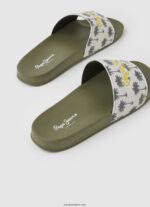 hombres chanclas de playa con estampado de deslizadores Pepe Jeans 44JTZ1282 verde caqui - Imagen 4