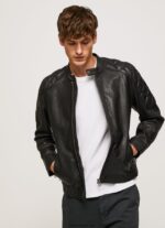 hombres chaqueta biker de piel de cordero Pepe Jeans 44JTZ835 negro