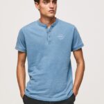 hombres playera con cuello panadero Pepe Jeans 44JTZ965 azul claro
