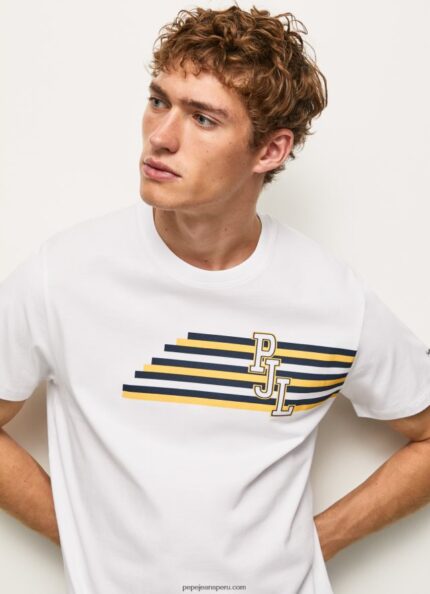 hombres playera con logo de letras Pepe Jeans 44JTZ977 blanco
