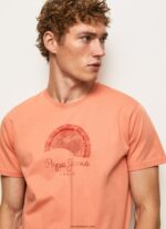 hombres playera con logo y efecto desgastado Pepe Jeans 44JTZ964 calabaza naranja