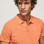 hombres polo de piqué con logo bordado Pepe Jeans 44JTZ1095 calabaza naranja