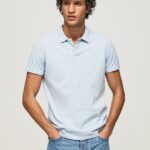 hombres polo de piqué con logo bordado Pepe Jeans 44JTZ1096 blanqueador azul