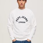 hombres sudadera con logo estampado Pepe Jeans 44JTZ901 blanco