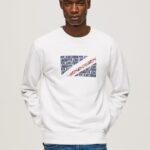 hombres suéter con logo de bandera Pepe Jeans 44JTZ899 blanco