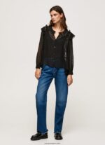 mujer blusa plumeti semitransparente Pepe Jeans 44JTZ328 negro - Imagen 2