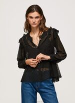 mujer blusa plumeti semitransparente Pepe Jeans 44JTZ328 negro