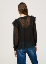 mujer blusa plumeti semitransparente Pepe Jeans 44JTZ328 negro - Imagen 4