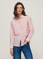 mujer camisa a rayas de gasa de algodón Pepe Jeans 44JTZ348 estudio rojo