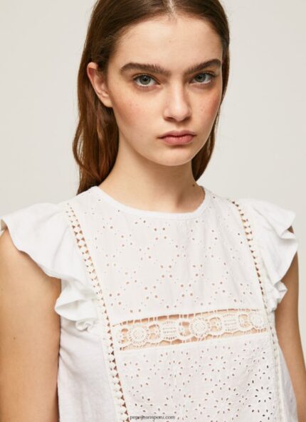 mujer camisa con detalles calados Pepe Jeans 44JTZ437 blanco