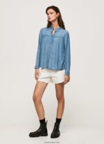 mujer camisa regular fit cuello mao Pepe Jeans 44JTZ351 azul - Imagen 2