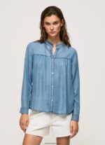 mujer camisa regular fit cuello mao Pepe Jeans 44JTZ351 azul