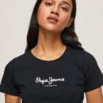 mujer camiseta básica con logo Pepe Jeans 44JTZ400 negro