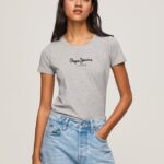mujer camiseta básica con logo Pepe Jeans 44JTZ401 gris marga