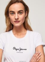 mujer camiseta básica con logo Pepe Jeans 44JTZ416 blanco - Imagen 3