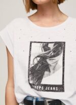 mujer camiseta con estampado de foto Pepe Jeans 44JTZ387 blanco - Imagen 3