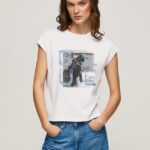 mujer camiseta con estampado de foto Pepe Jeans 44JTZ410 blanco