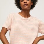 mujer camiseta con estampado de rayas Pepe Jeans 44JTZ386 durazno
