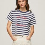 mujer camiseta con estampado de rayas Pepe Jeans 44JTZ450 océano