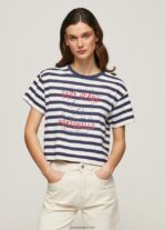 mujer camiseta con estampado de rayas Pepe Jeans 44JTZ450 océano