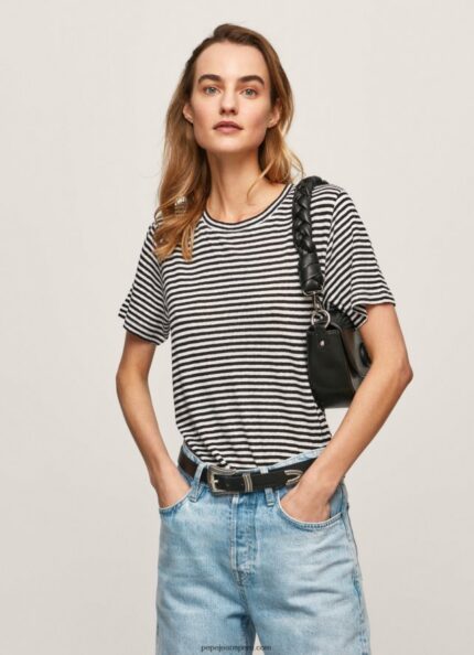 mujer camiseta con estampado de rayas Pepe Jeans 44JTZ459 negro