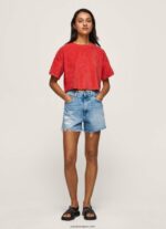 mujer camiseta cropped de terciopelo Pepe Jeans 44JTZ460 estudio rojo - Imagen 2