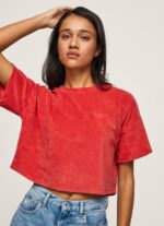 mujer camiseta cropped de terciopelo Pepe Jeans 44JTZ460 estudio rojo - Imagen 3