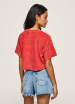 mujer camiseta cropped de terciopelo Pepe Jeans 44JTZ460 estudio rojo - Imagen 4