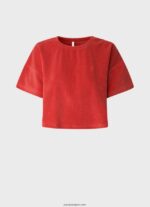 mujer camiseta cropped de terciopelo Pepe Jeans 44JTZ460 estudio rojo - Imagen 5