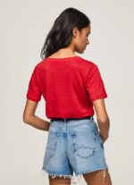 mujer camiseta de lino con cuello de pico Pepe Jeans 44JTZ465 estudio rojo - Imagen 4