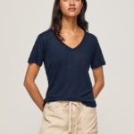 mujer camiseta de lino con cuello de pico Pepe Jeans 44JTZ467 dulwich
