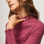 mujer camiseta de manga larga de canalé Pepe Jeans 44JTZ393 rubor oscuro