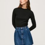 mujer camiseta de manga larga de canalé Pepe Jeans 44JTZ407 negro