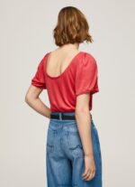 mujer camiseta jaspeada con cuello barco Pepe Jeans 44JTZ435 estudio rojo - Imagen 4