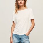 mujer camiseta jaspeada con cuello barco Pepe Jeans 44JTZ452 blanco