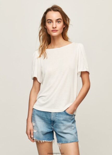 mujer camiseta jaspeada con cuello barco Pepe Jeans 44JTZ452 blanco