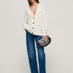 mujer cárdigan calado con escote en v Pepe Jeans 44JTZ230 mousse