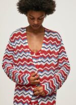mujer cárdigan largo con estampado en zig-zag Pepe Jeans 44JTZ225 estudio rojo