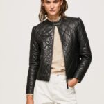 mujer chaqueta de cuero con diseño de diamantes Pepe Jeans 44JTZ140 negro