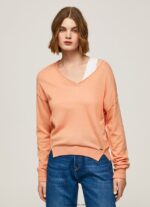 mujer jersey de ajuste holgado con escote en v Pepe Jeans 44JTZ241 durazno - Imagen 2