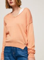 mujer jersey de ajuste holgado con escote en v Pepe Jeans 44JTZ241 durazno - Imagen 3