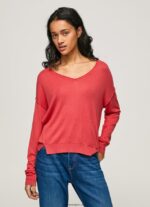 mujer jersey de ajuste holgado con escote en v Pepe Jeans 44JTZ258 estudio rojo - Imagen 2