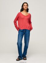 mujer jersey de ajuste holgado con escote en v Pepe Jeans 44JTZ258 estudio rojo