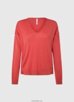 mujer jersey de ajuste holgado con escote en v Pepe Jeans 44JTZ258 estudio rojo - Imagen 5